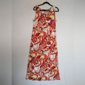 Paisley Floral Sleeveless Maxi Dress - Red and Orange Sz Lg
